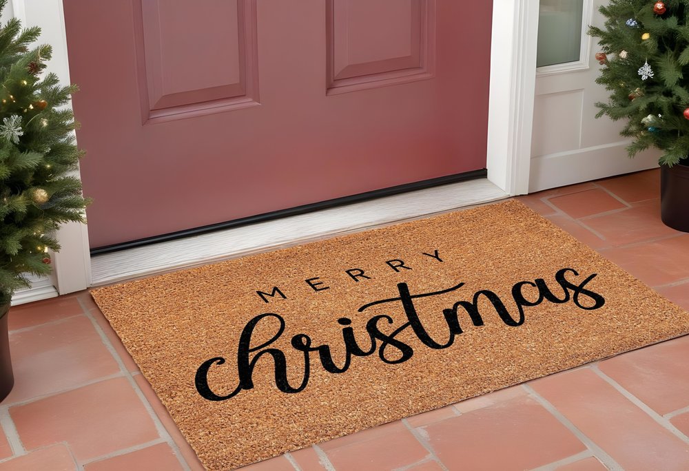 17" X 29" Natural and Black Coir Merry Christmas Outdoor Christmas